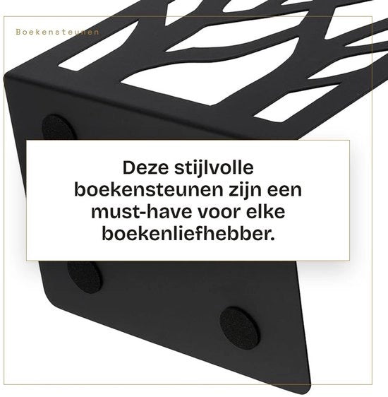Sostegni Libri in Metallo Nero - Sostegni Libri Resistenti - Pads Antiscivolo - Disegno Decorativo a forma di Albero - Resistente all'Ossidazione - Base Stabile - Sostegni Libri