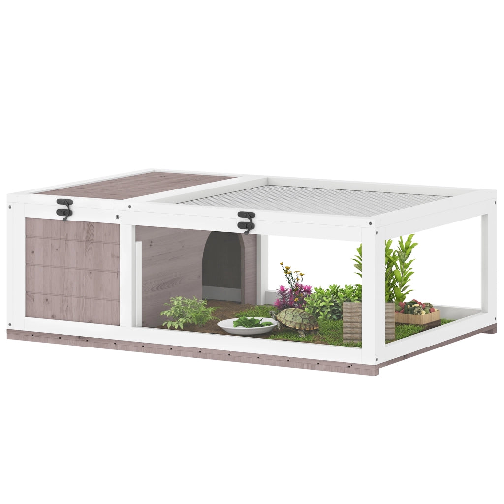 Casetta recinto habitat legno massello per tartarughe piccoli animali ¨C Xylo ¨C 91x60,5x32 cm marrone chiaro