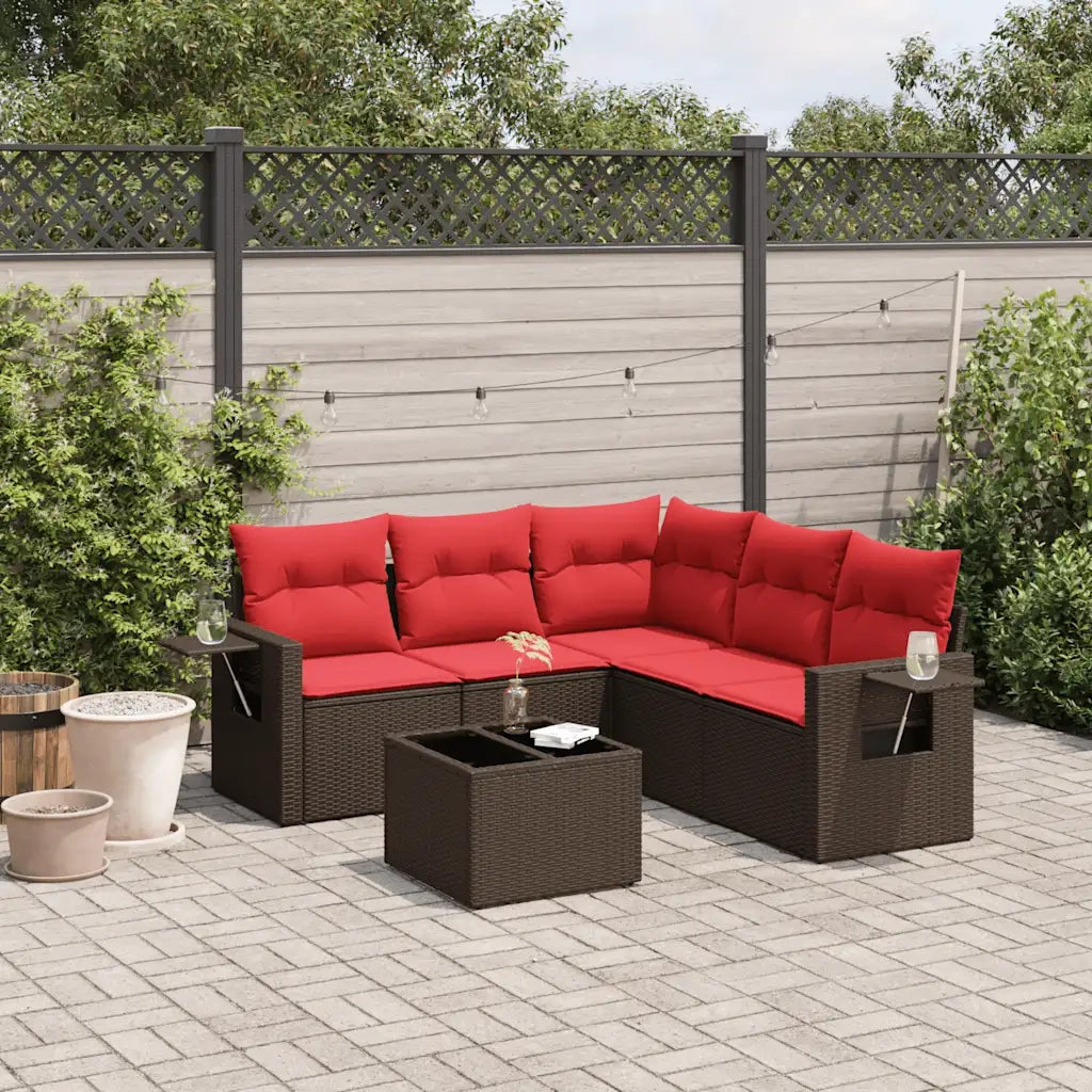 Set Divani da Giardino 6 pz con Cuscini Marrone in Polyrattan 3220163