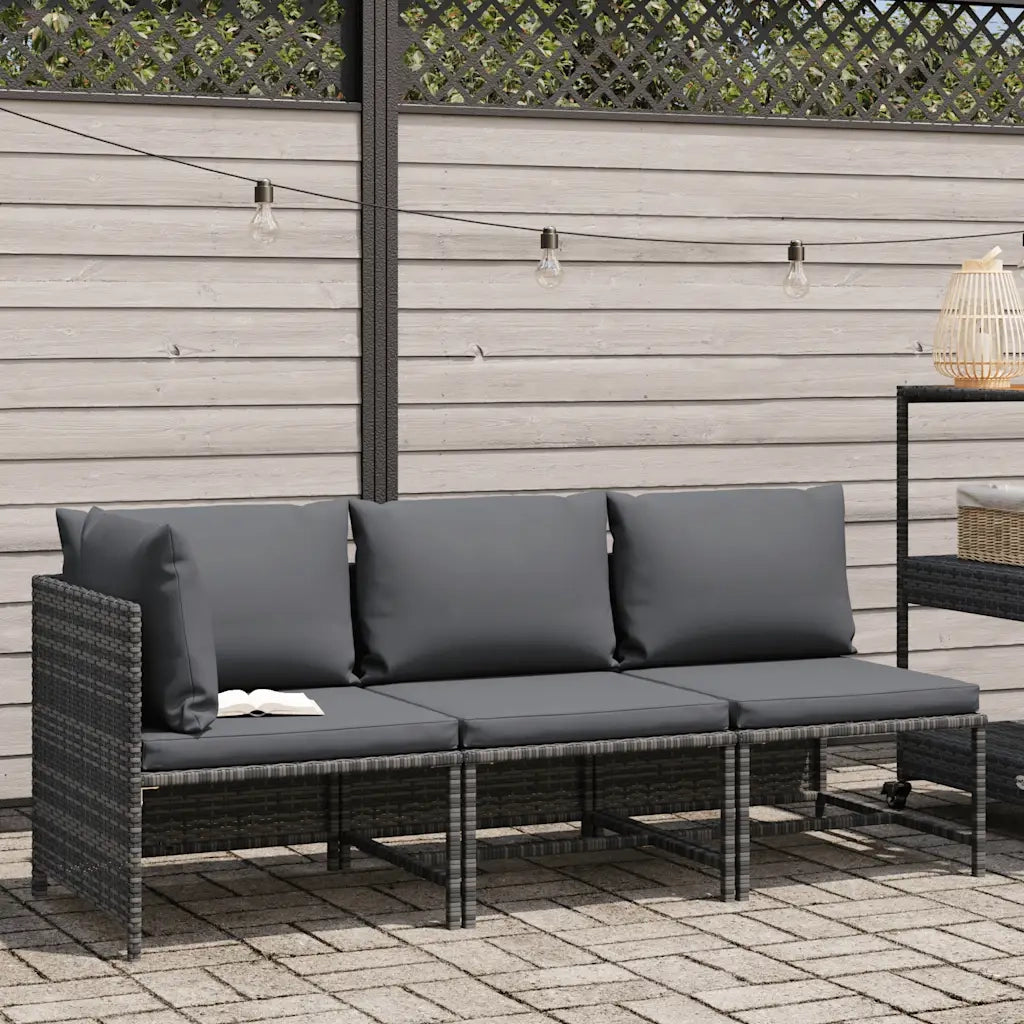 Set Divani da Giardino 3 pz con Cuscini in Polyrattan Grigio 313505
