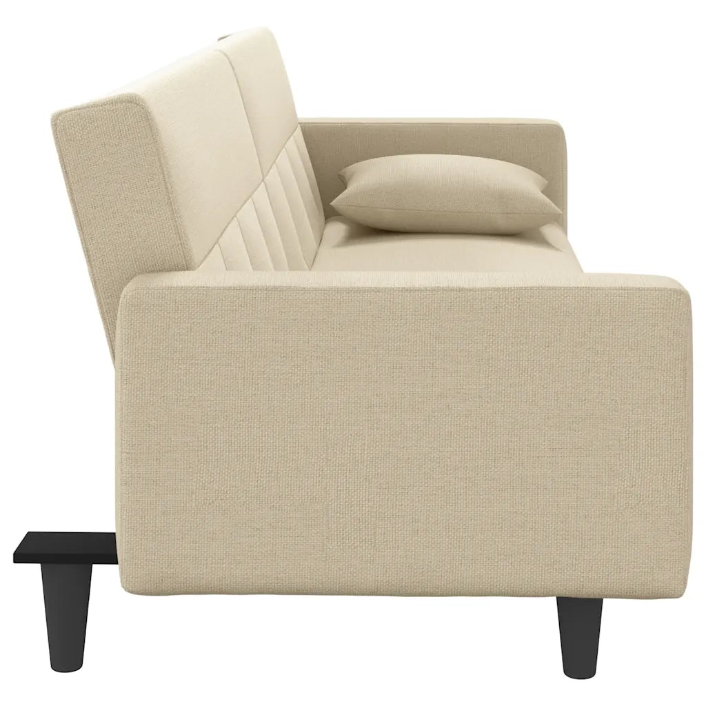 Divano Letto con Cuscini Crema in Tessuto 351878