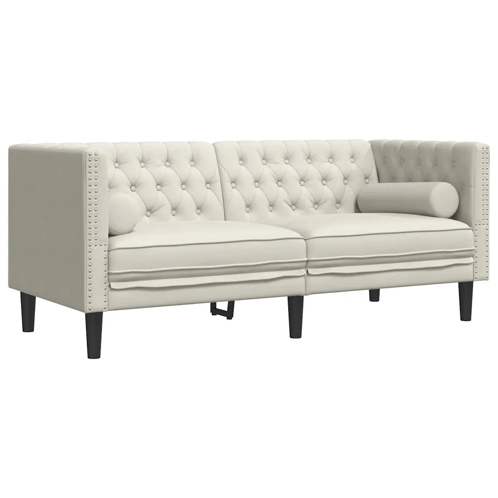 Divano Chesterfield con Rinforzi 2 Posti Crema in Velluto 372690