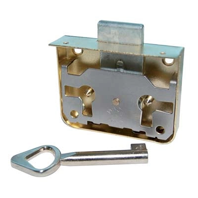 SERRATURA X MOBILI AD APPLICARE - ACCIAIO D.OTTONATO 1 LEVA +CHIAVE AMBIDX E.MM 15- 5 pezzi