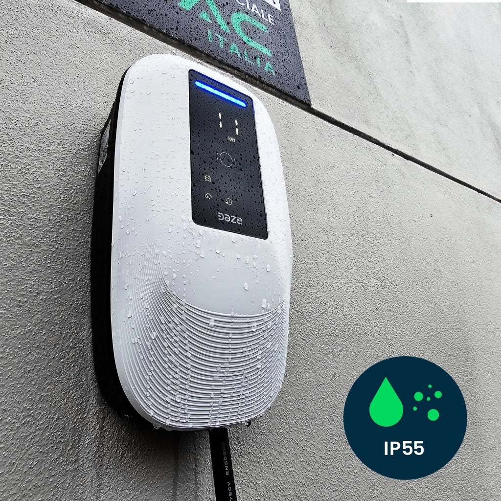 Daze Stazione di Ricarica Dazebox Home T 22.2kW Trifase 32A, IP55 IK10, WiFi e Bluetooth, Wall Box Bianco con Schermo, 3 Tessere RFID Incluse, Cavo Tipo 2 Lunghezza 5m  DBT22