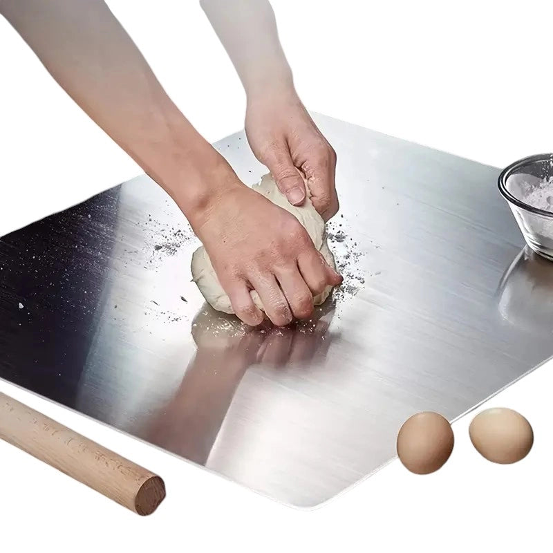 Spianatoia Tagliere in Acciaio Inox 304 per Impastare, con Tappeto Antiscivolo Omaggio 90x48 cm