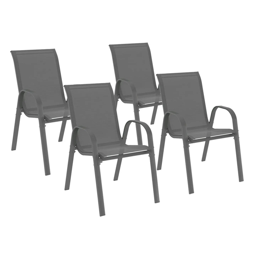 IDMarket - Set di 4 sedie impilabili in metallo e textilene grigio antracite LYMA