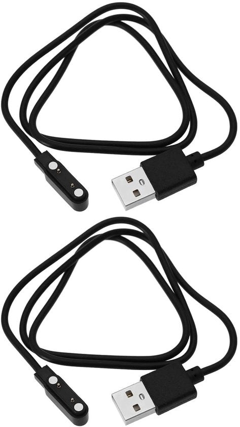 Cavo di ricarica per orologio intelligente - USB - 2 Pin - Magnetico - Tracciatore di attività - Distanza contatto 7.62mm - Lunghezza 60cm - Nero - Adatto per occhiali intelligenti 2 pezzi