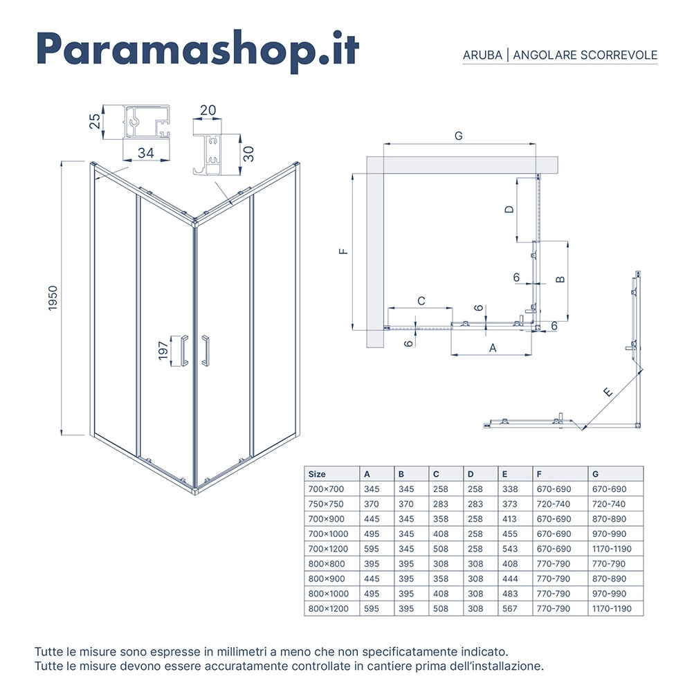 Box doccia  70x120 cm scorrevole vetro 6mm trasparente con trattamento anticalcare h195cm scorrevole | Aruba