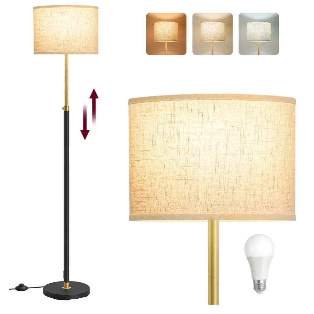Lampada da terra altezza regolabile da 140 a 170 cm stile moderno interruttore a pedale paralume in tessuto attacco E27 oro e nero 12_0006123