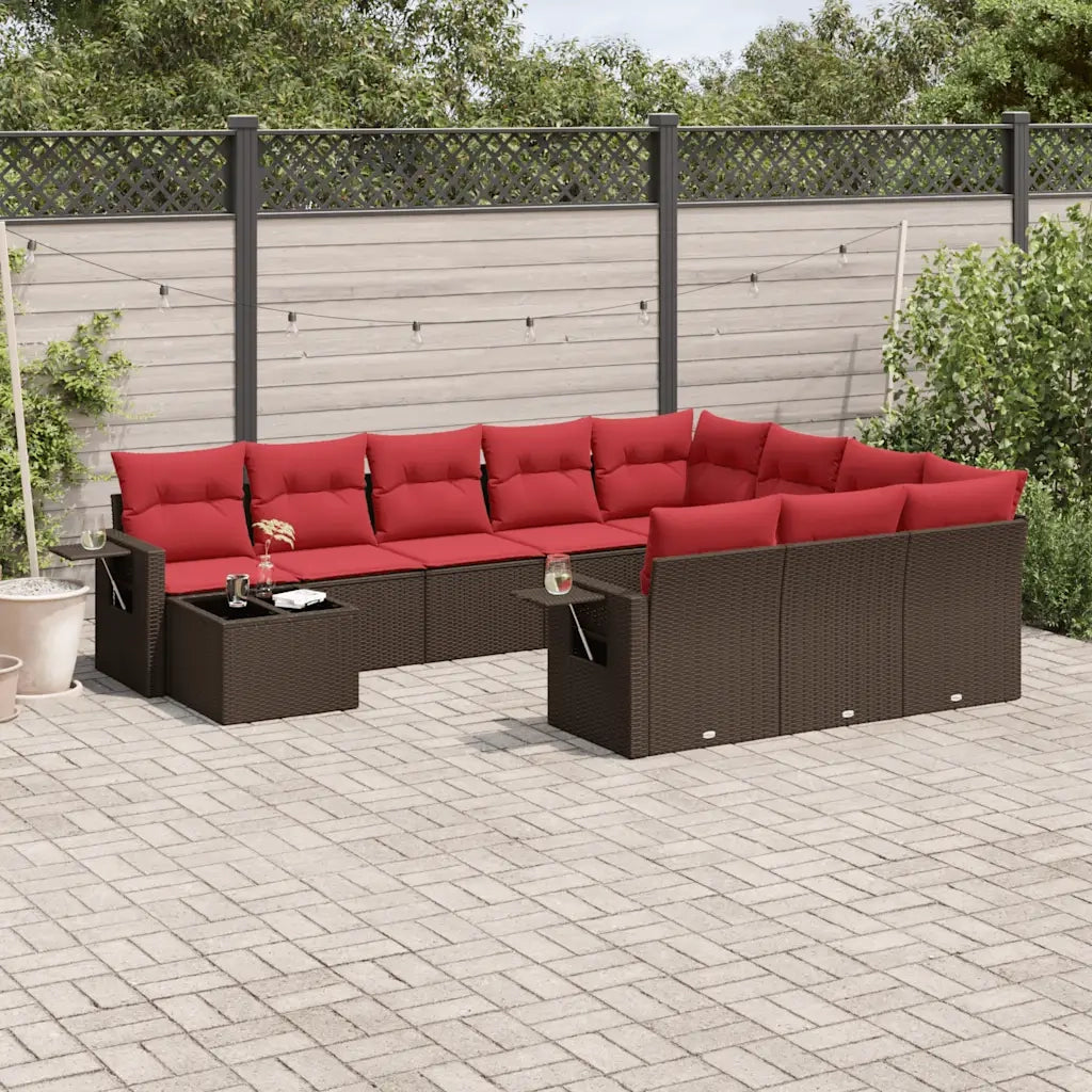 Set Divani da Giardino 11 pz con Cuscini Marrone in Polyrattan 3220733