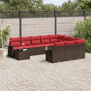 Set Divani da Giardino 11 pz con Cuscini Marrone in Polyrattan 3220733