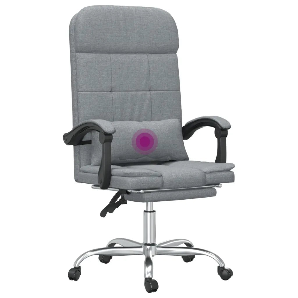 Sedia da Ufficio | Sedia da Gaming Massaggio Reclinabile Grigio chiaro in Tessuto