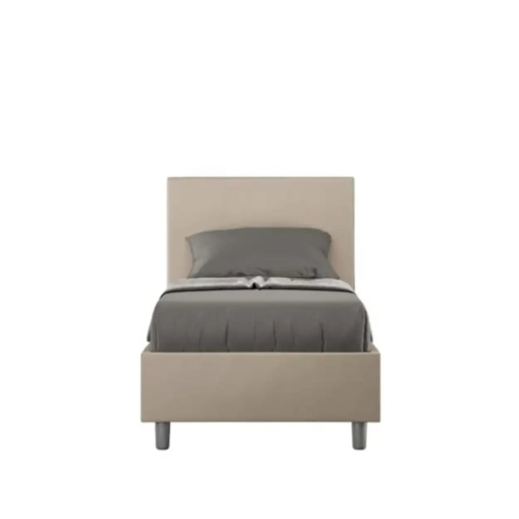 Letto singolo senza rete imbottito 80x190 similpelle tortora Adele
