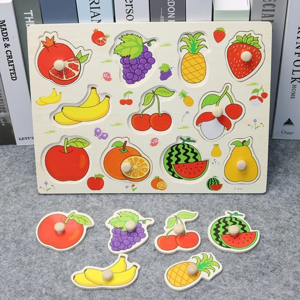 Trade Shop - Puzzle A Incastro Tema Frutta Gioco Educativo In Legno Per Bambini Con Pomelli 52289 -
