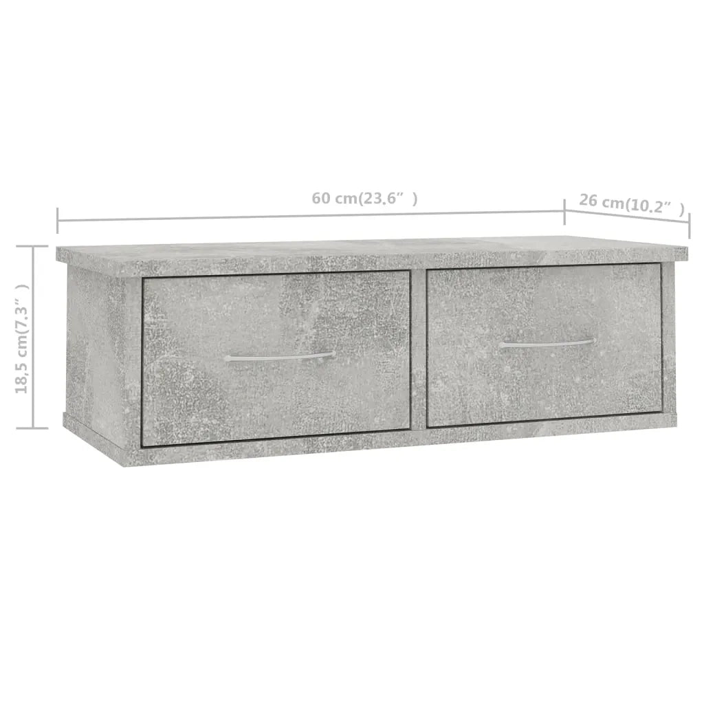 Scaffale Cassetti Parete | Mensola sospesa Grigio Cemento 60x26x18,5 Multistrato