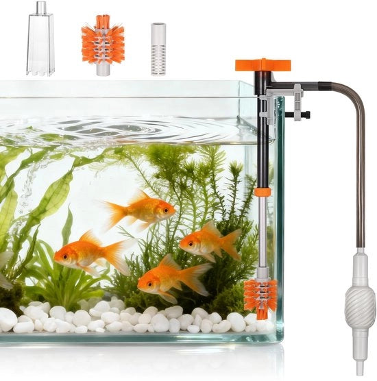 Set di pulizia acquario 3-in-1 - Aspiratore con estensione (44-57 cm) - Tubo di scarico - Testa di pulizia con griglia - Testa di pulizia piatta - Set di accessori essenziali - Aspiratore per acquario
