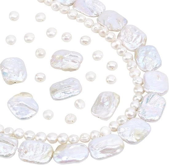 Pare di acqua dolce 2 fili - Perle naturali - Forma rettangolare 18-22mm - 69-72 pezzi - Per gioielli - Lavorazione DIY - Perle per gioielli