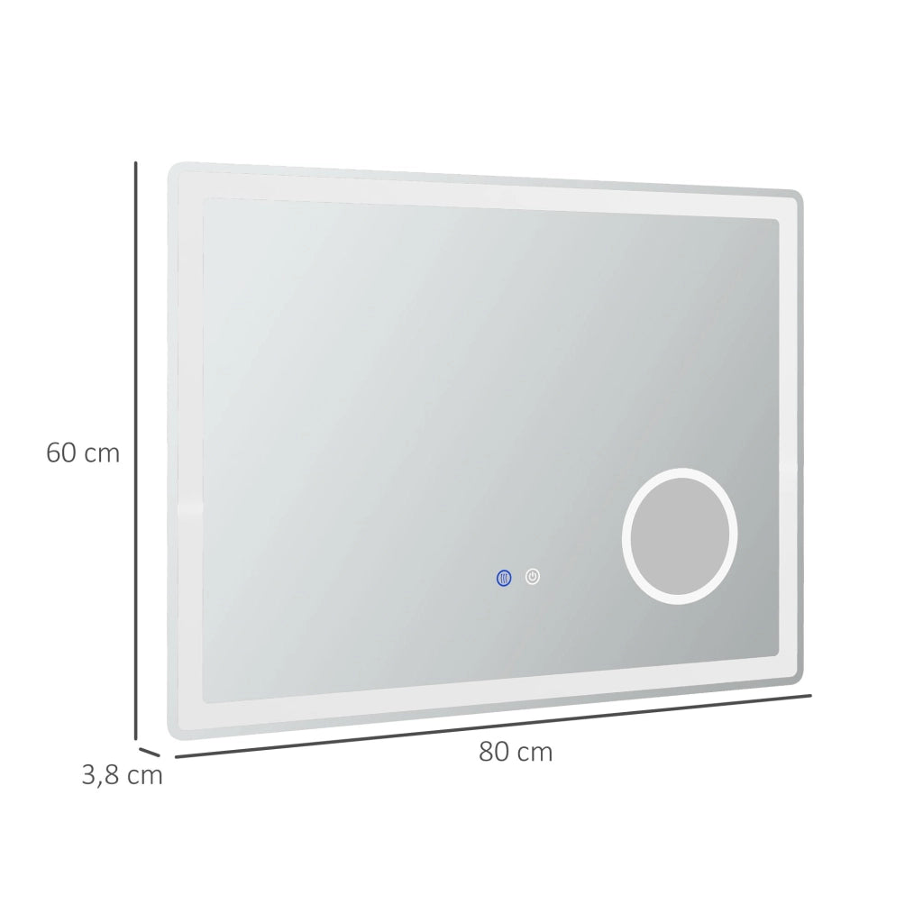 Specchio da bagno LED con ingrandimento 3x, touch, 3 tonalità luce, antifog, bianco