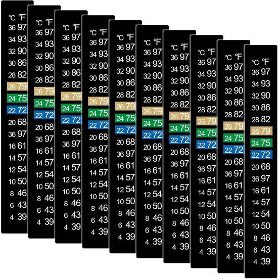 Termometro Acquario Digitale a Striscia - 10 Pezzi - Visualizzazione Temperatura Digitale - Striscia Sensibile alla Temperatura - PET/LCD - 13 × 1,8 cm - Striscia di Temperatura