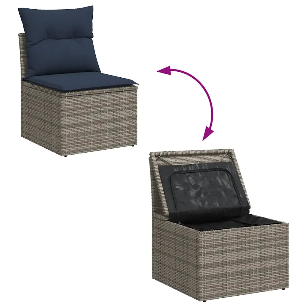 Set Divani da Giardino 14pz con Cuscini in Polyrattan Grigio 3256271