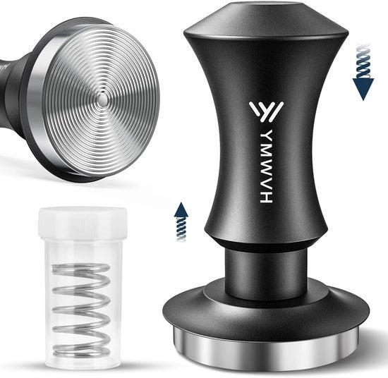 Tamper per caffè con base a rilievi 58,5 mm, tampone per caffè in acciaio inox con set di alette sostitutive 20 lbs/30 lbs - manico in alluminio anodizzato, tampone per caffè (diametro Ø 58,5 mm)