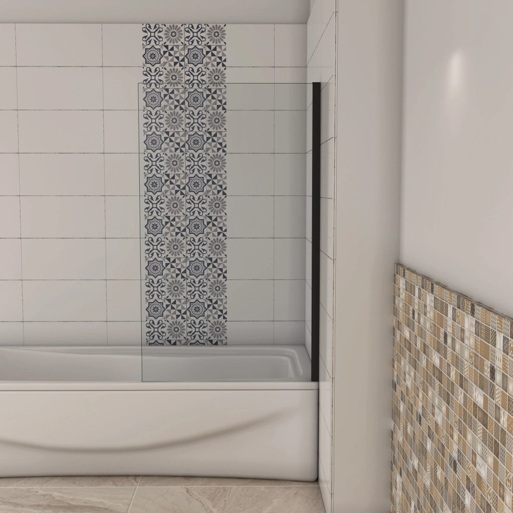 Parete Doccia Per Vasca 70x130 cm Sopravasca Walk in Vetro Temperato 5 mm Trasparente Anticalcare Telaio Nero Opaco
