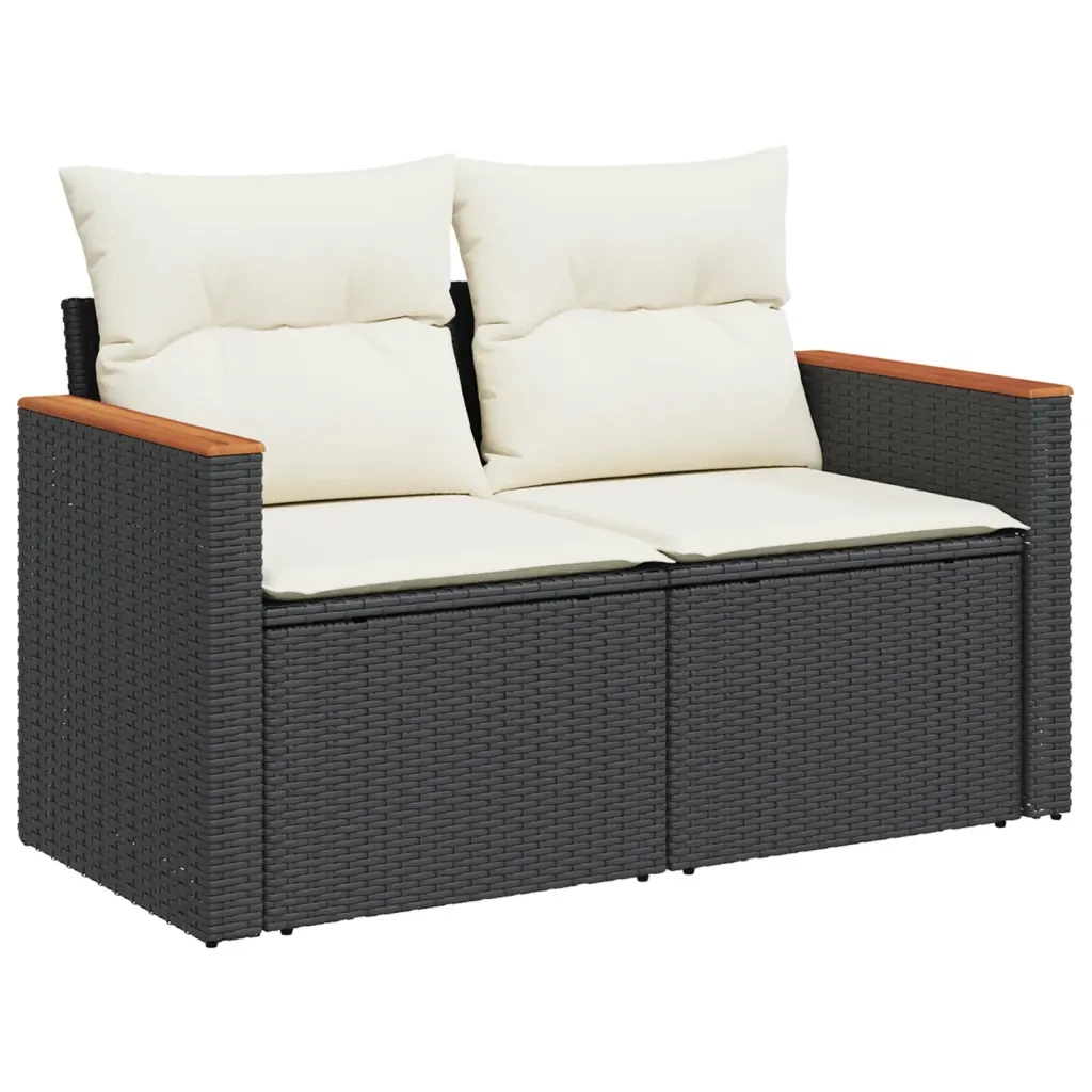 Set Divani da Giardino 4 pz con Cuscini Nero in Polyrattan 3225902