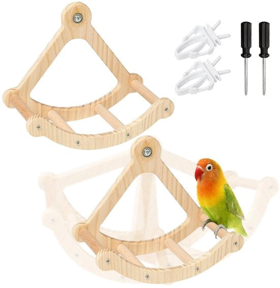 Giocattoli per Uccelli - Sedia Oscillante in Legno - 2 Pezzi - Giocattoli per Pappagalli - Sedia Vibrazionale - Piattaforma di Salto - Finestra in Legno Naturale - Giocattoli per Uccelli
