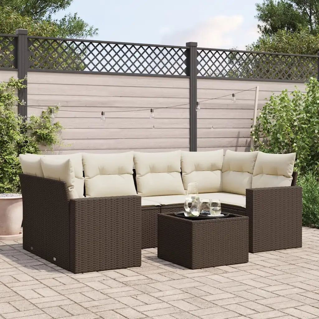 Set Divano da Giardino 7pz con Cuscini Marrone in Polyrattan 3251060