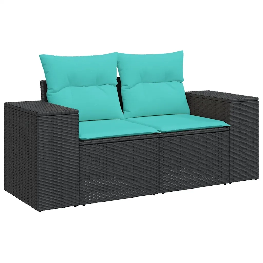 Set Divani da Giardino 7 pz con Cuscini Nero in Polyrattan 3222896