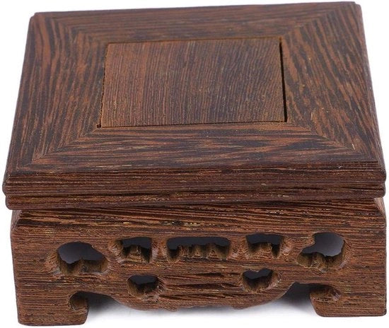 Base di Esposizione in Legno Retro e Nostalgica Stile Quadrato Minimo - Piedino per Tazza Bonsai - (lunghezza 8 cm, larghezza 8 cm, altezza 37 cm)