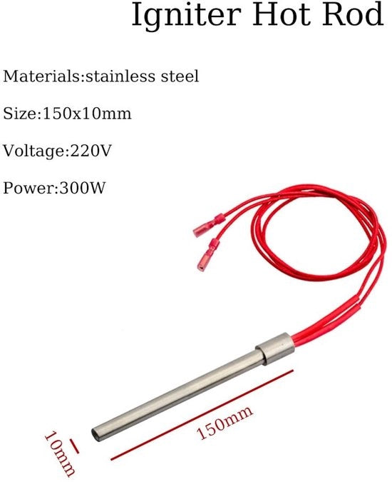 Accendino a Pellet - 300W 220V - Riscaldamento rapido - Rosso - Fiamma di riscaldamento - Adatto per stufe a pellet - 150mm