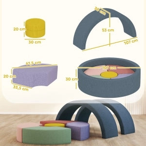 Set di 7 blocchi morbidi in schiuma per bambini, rivestimento in corda sfoderabile, multicolore