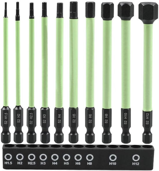 Set di bit per chiave a sezione quadrata - Lunghezza del bit - 10 pezzi - Testa a dente di sega - Adatto per chiave a batteria - 100 mm