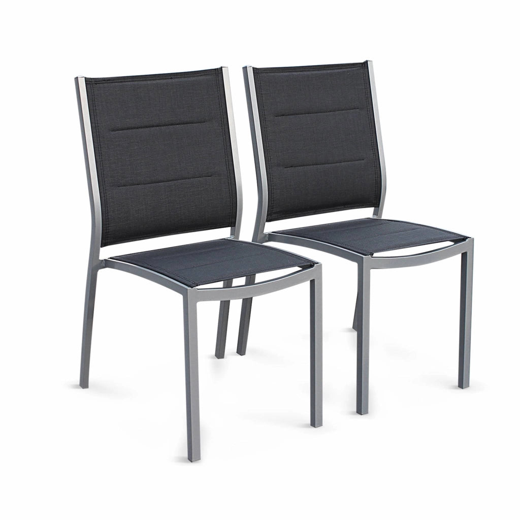 Set 2 sedie da giardino moderne in alluminio e textilene, grigio