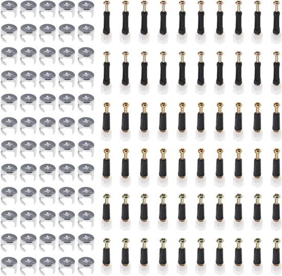 Connettori per mobili - Accessori per fissaggio - Viti - Plugg - Fissaggi per mobili - Sostegni per mobili - 60 pezzi - Blocco a molla - Adatto per diversi tipi di mobili - Color argento