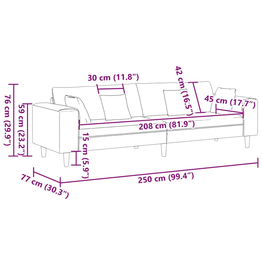 Divano Rosso Vino 250 x 77 x 76 cm Velluto 3335157