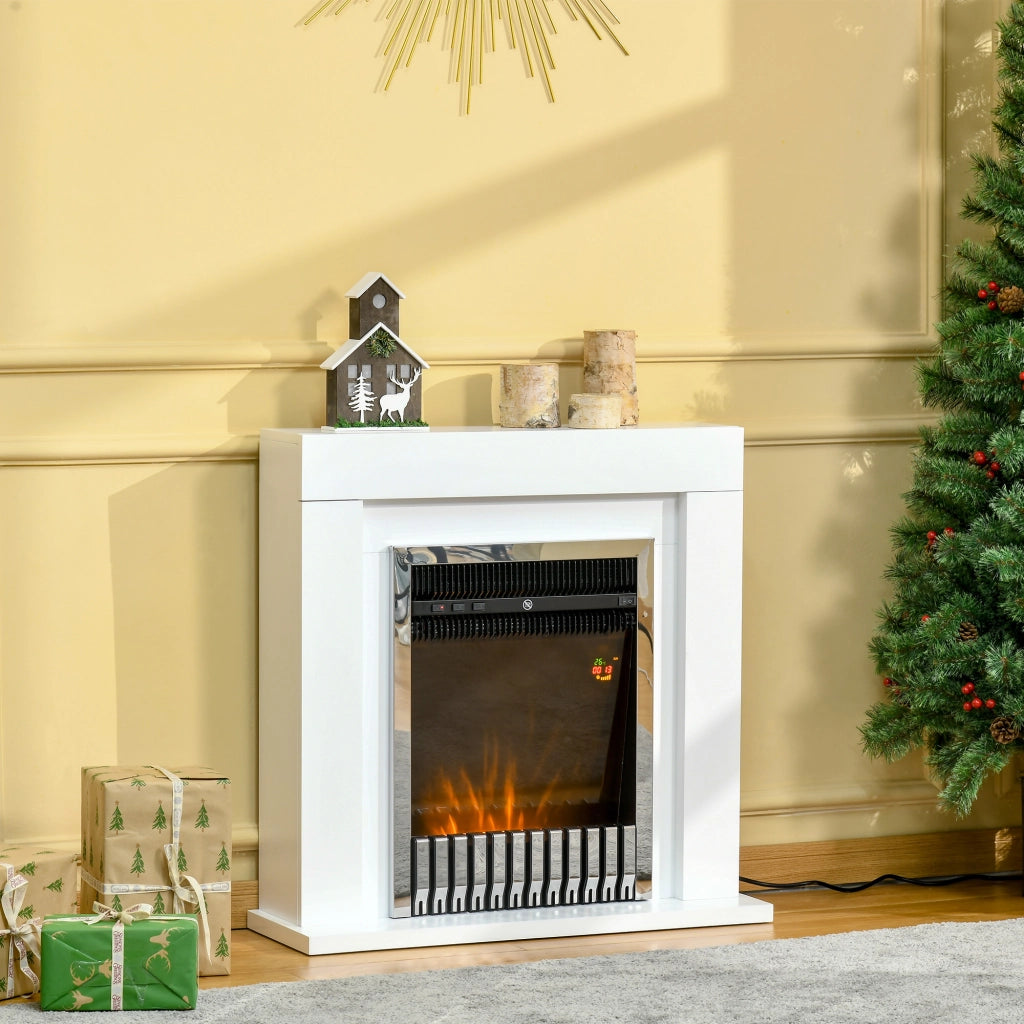 EasyComfort Camino Elettrico da Terra con Effetto Fiamma Realistico, Caminetto Elettrico con Termostato, Protezione da Surriscaldamento, Timer e Telecomando, 1000W e 2000W, 79x26x77.5cm, Bianco e Nero
