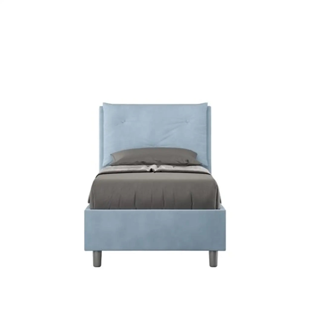Letto singolo con rete imbottito 80x210 microfibra azzurro Appia