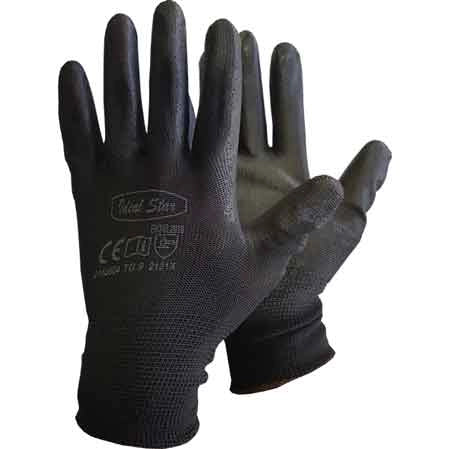 GUANTO POLIESTERE/POLIURETANO NERO IDEAL STAR Tg. 9 - 12 paia- IDEAL STAR