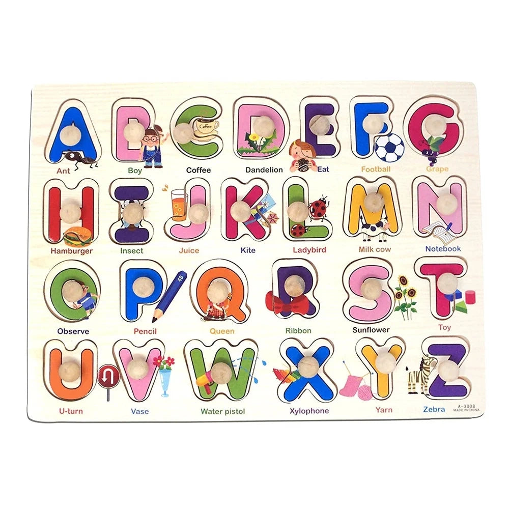 Trade Shop - Puzzle A Incastro Tema Lettere Alfabeto Gioco Educativo In Legno Bambini Con Pomelli 52287 -