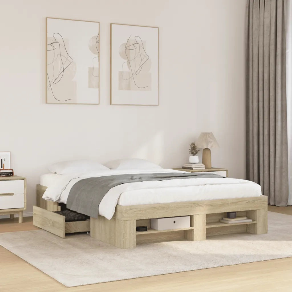 Letto matrimoniale | Letto per adulti | Giroletto senza Materasso Rovere Sonoma 120x190cm in Truciolato