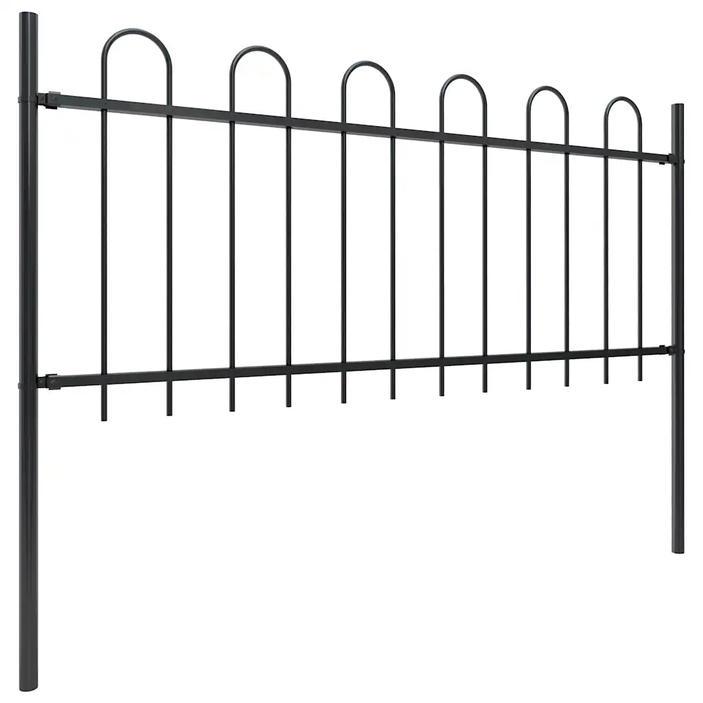 Recinzione da Giardino | Recinzione da cortile con Parte Superiore ad Anello in Acciaio 1070x80 cm Nera