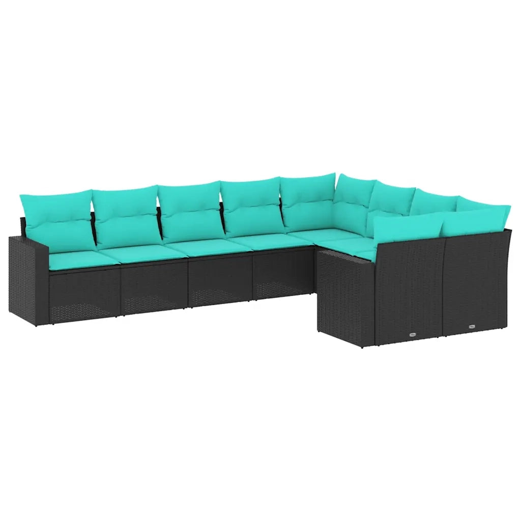 Set Divani da Giardino 9 pz con Cuscini Nero in Polyrattan 3219427
