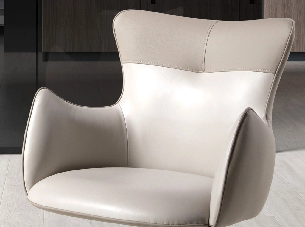 Sedia girevole in similpelle bianco sporco e greige