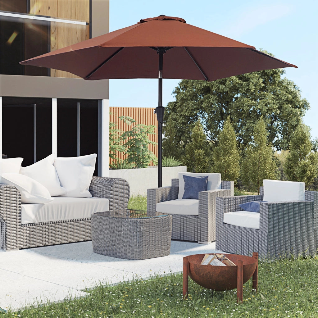 EasyComfort Ombrellone da Giardino Inclinabile con Manovella, in Alluminio, Metallo e Poliestere, Ø260x235 cm, Nero e Caffè
