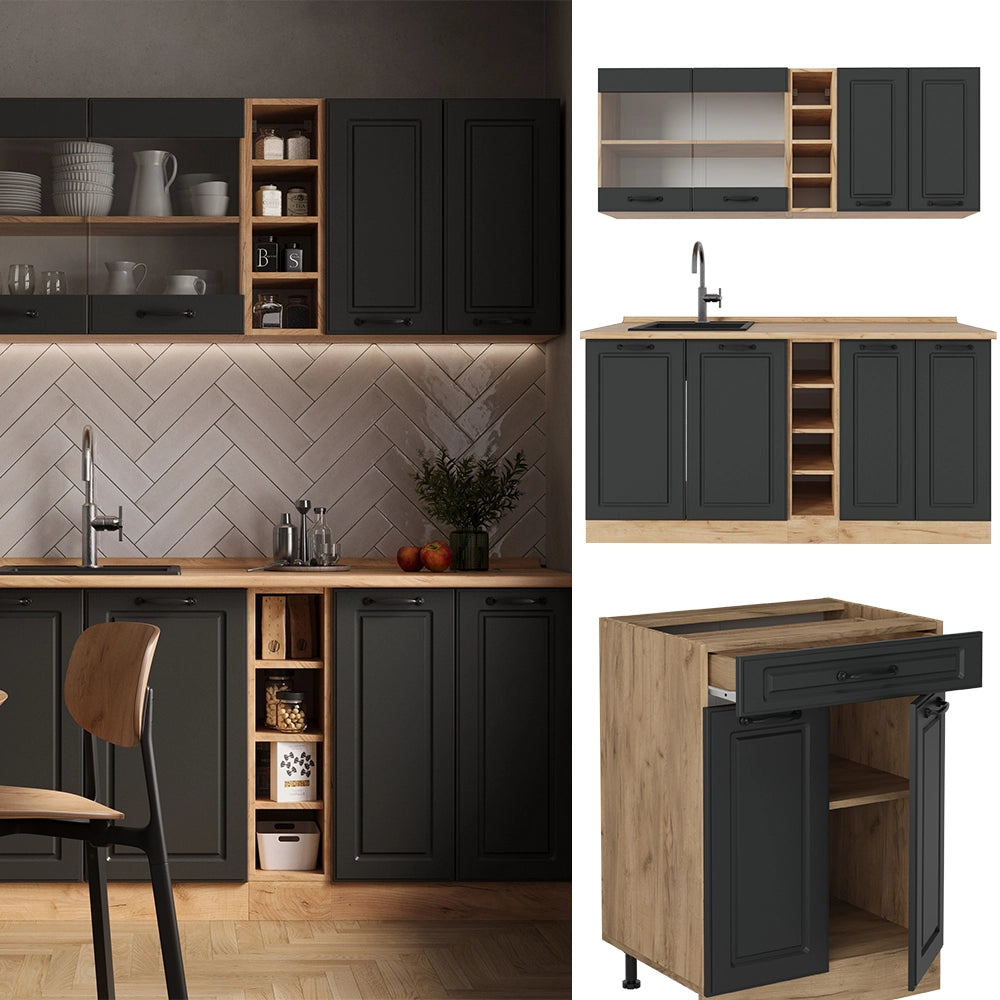 Vicco Cucina completa Antracite casa di campagna/rovere dorato 160 cm , PL Marmo