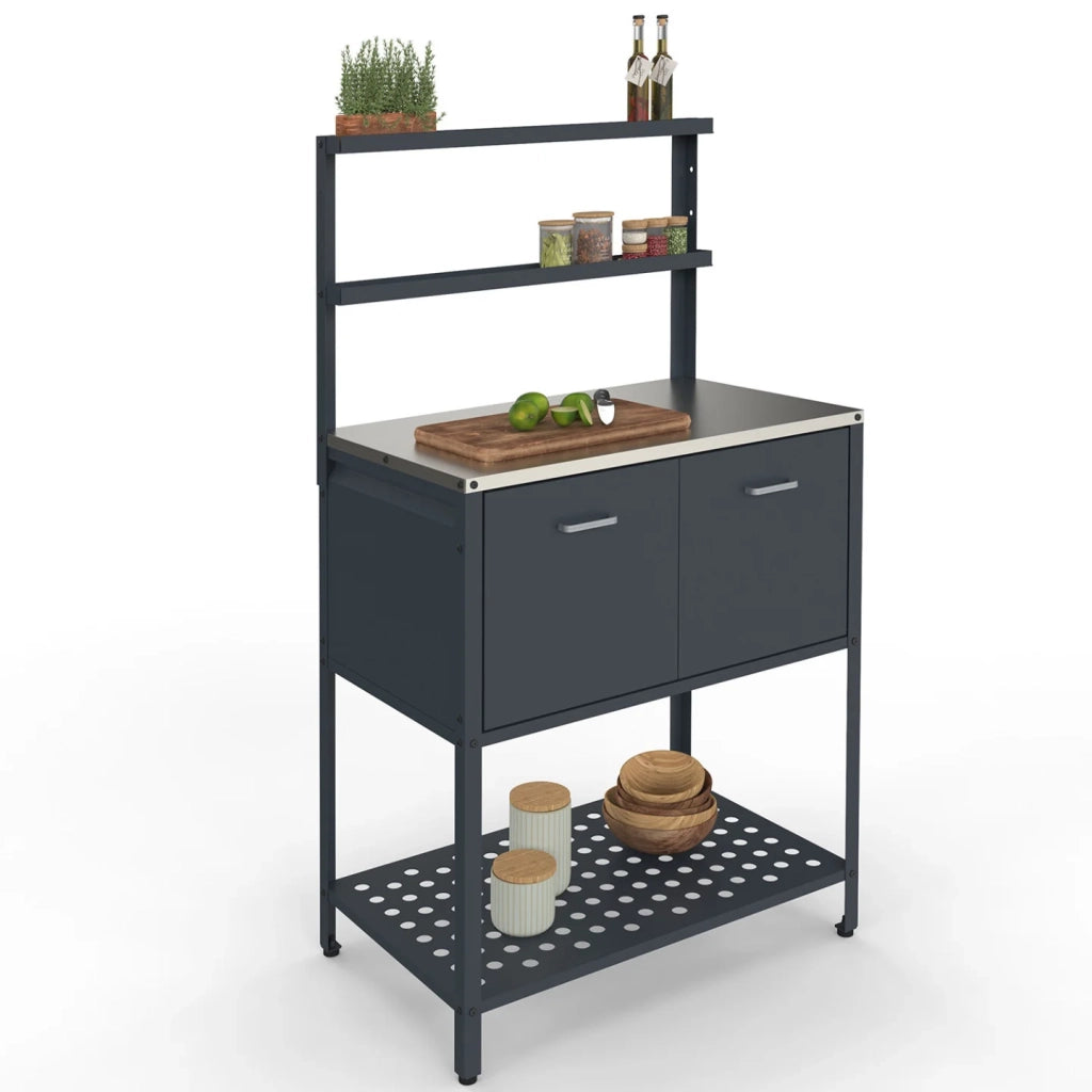 IDMarket - Cucina da esterno a 2 ante PAREO con 2 ripiani sospesi in acciaio grigio antracite