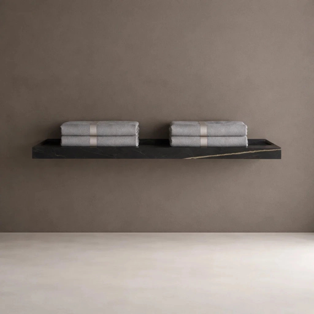 Mensola inferiore lavabo sospeso astrid in stone nero e nocciola venato *** finitura- nero, confezione 1