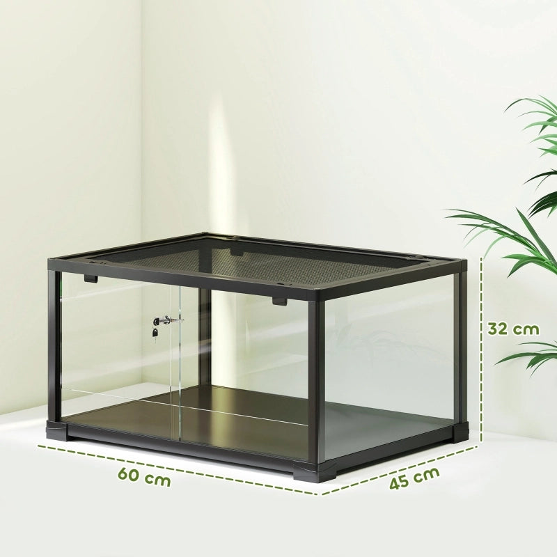 TERRARIO 60 x 45 x 32 cm Vetro Nero con sportelli scorrevoli